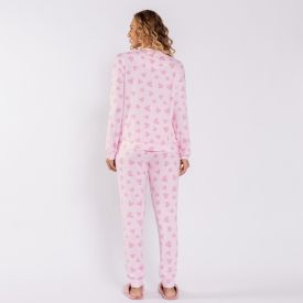 Pijama Feminino Longo Em Malha Tricot Camila Moretti Coracoes