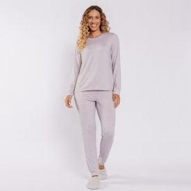 Pijama Feminino Longo Em Malha Tricot Camila Moretti Cinza