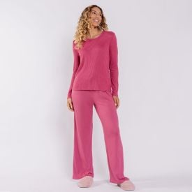 Pijama Feminino Longo Em Malha Tricot Camila Moretti Malva