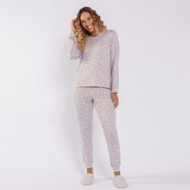 Pijama Feminino Longo Em Malha Tricot Camila Moretti Estrelas