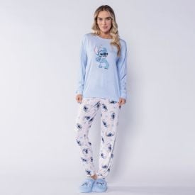 Pijama Feminino Longo Em Malha Tricot Disney