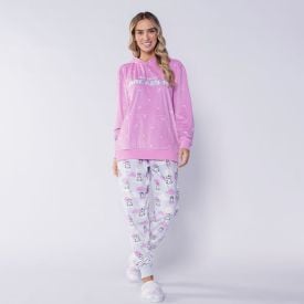 Pijama Feminino Longo Em Plush Magic Sky Camila Moretti Rosa