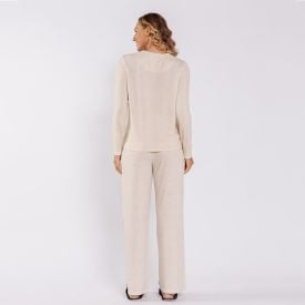 Pijama Feminino Longo Gola V Camila Moretti Bege