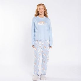 Pijama Feminino Longo Peletizado Camila Moretti Azul Claro