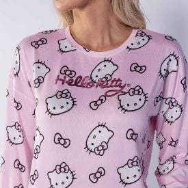 Pijama Feminino Longo Em Malha Tricot Sanrio Hello Kitty