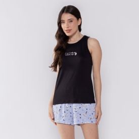 Pijama Feminino Regata Bordado Camila Moretti Preto