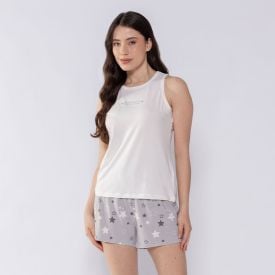 Pijama Feminino Regata Estrela Camila Moretti Off White