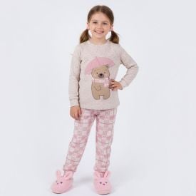 Pijama Infantil Menina 4 a 10 Anos Rainy Teddy Marmelada Bege
