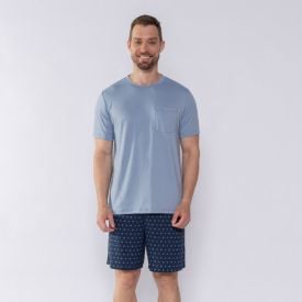 Pijama Masculino Curto Com Bolso Marc Alain Azul