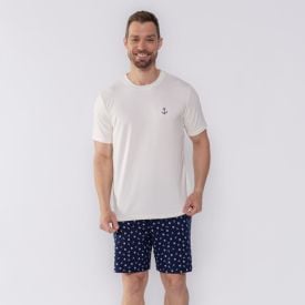 Pijama Masculino Curto Âncora Marc Alain Off White