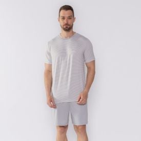 Pijama Masculino Curto Listrado Marc Alain Cinza
