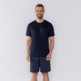 Pijama Masculino Curto Xadrez Marc Alain Azul