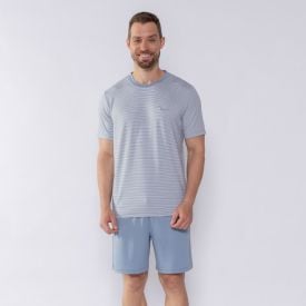 Pijama Masculino Curto Listrado Marc Alain Azul