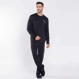 Pijama Masculino Longo Peletizado Marc Alain Preto