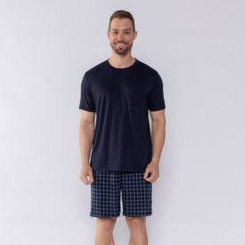 Pijama Masculino Xadrez Com Bolso Marc Alain Azul