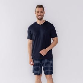 Pijama Masculino Curto Xadrez Marc Alain Azul