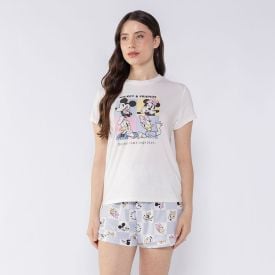 Pijama Mickey Feminino Curto Disney Branco