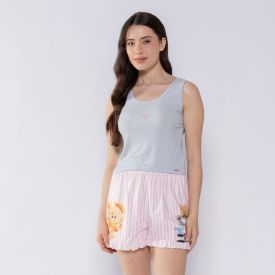 Pijama Feminino Regata Curto Camila Moretti Azul Aco Claro