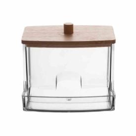 Porta Cotonete Retangular Com Tampa De Bambu My Box - Lyor