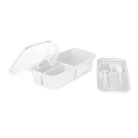Pote De Marmita 3 Divisórias Com Talher Plasvale 1,2 Litro - Branco