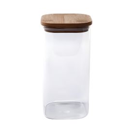Pote de Vidro Quadrado com Tampa de Bambu Havan Casa 1,5L - Transparente e Bege Natural