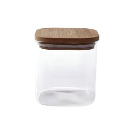 Pote de Vidro Quadrado com Tampa de Bambu Havan Casa 800Ml - Transparente e Bege Natural