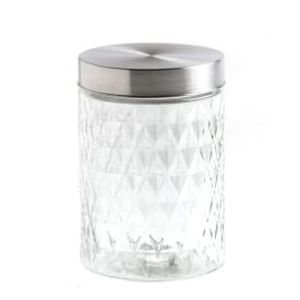 Pote De Vidro Redondo Com Tampa Havan Casa 1,2 Litros - Transparente e Prata