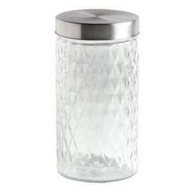 Pote De Vidro Redondo Com Tampa Havan Casa 1,6 Litros - Transparente e Prata