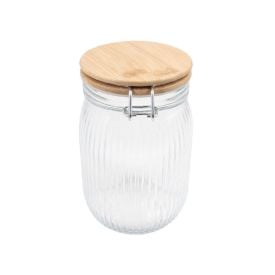 Pote Hermético Canelado Com Tampa Havan Casa 1 Litro - Bambu e Transparente