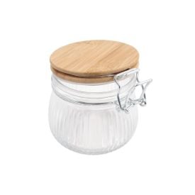 Pote Hermético Canelado Com Tampa Havan Casa 500Ml - Bambu e Transparente