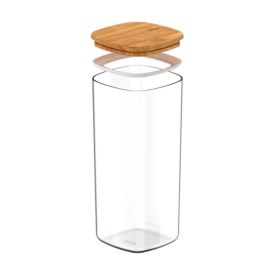 Pote Hermético Quadrado Keep Ou 1,5L - Transparente e Bambu