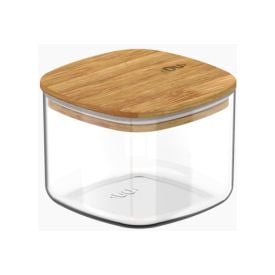 Pote Hermético Quadrado Keep Ou 450Ml - Transparente e Bambu