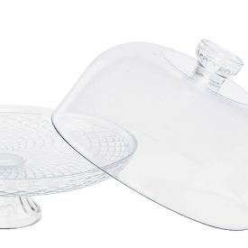 Prato De Bolo Com Pé E Tampa 22X30cm Ruvolo - Vidro