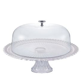 Prato de Bolo com Pé e Tampa 22X30cm Ruvolo - Vidro