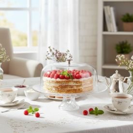 Prato de Bolo com Pé e Tampa 22X30cm Ruvolo - Vidro