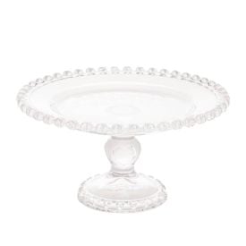 Prato de Bolo Redondo com Pé Lyor Cristal Coração - Transparente