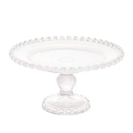 Prato De Bolo Redondo Com Pé Lyor Cristal Coração - Transparente 