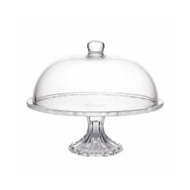 Prato Para Bolo Com Pé E Tampa Diamante 30 Cm - Transparente