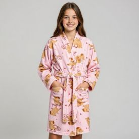 Roupão Infantil G Microfibra Lumini Havan Kids - Capivara Rosa