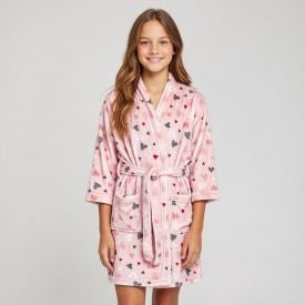 Roupão Infantil G Microfibra Lumini Havan Kids - Coração Rosa