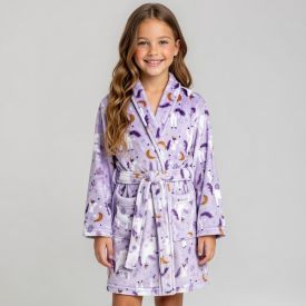Roupão Infantil m Microfibra Lumini Havan Kids - Unicórnio Lilás