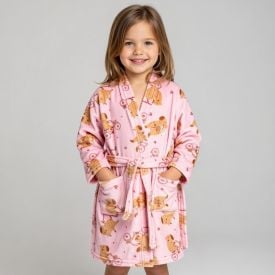 Roupão Infantil P Microfibra Lumini Havan Kids - Capivara Rosa