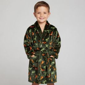 Roupão Infantil P Microfibra Lumini Havan Kids - Dinossauro Verde