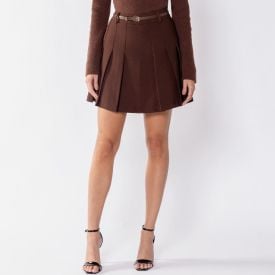Saia Curta Feminina Cintura Alta Com Cinto Boby Blues Marrom