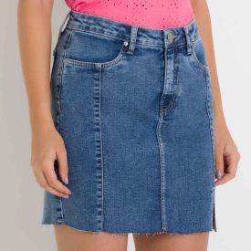 Saia Jeans com Recorte Frontal Patricia Foster Azul Medio