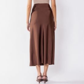Saia Midi Feminina De Cetim Patricia Foster Marrom
