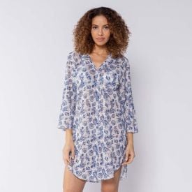 Saída De Praia Chemise Patricia Foster Azul/Branco