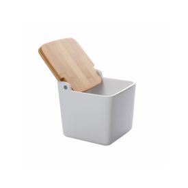 Saleiro De Cerâmica Com Tampa De Bambu Lyor 750 Ml - Branco