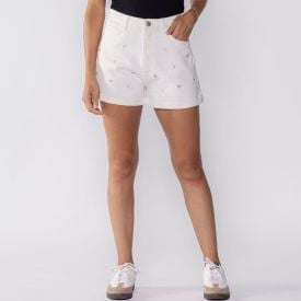 Short Feminino Sarja Com Bordados Boby Blues Off White