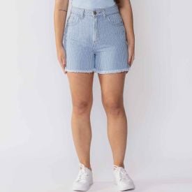 Short Jeans Feminino Com Listras E Strass Boby Blues Azul/Branco
